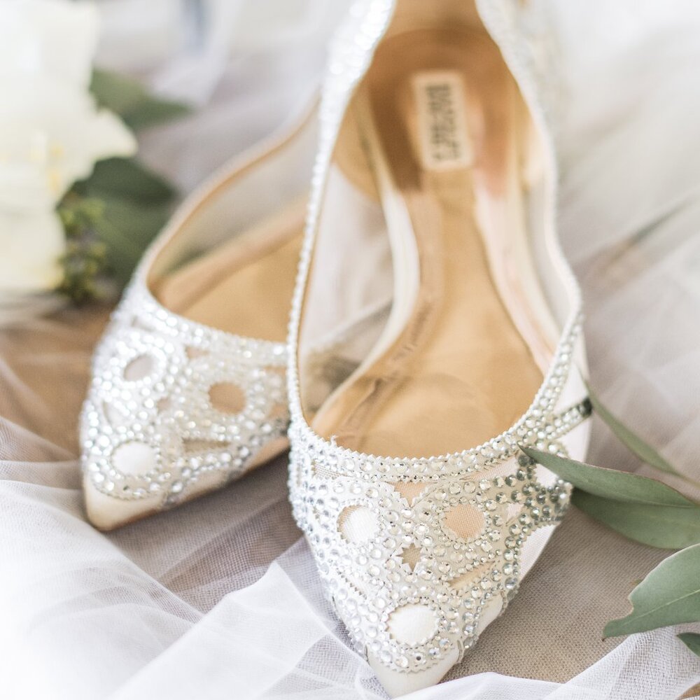 Badgley Mischka BHLDN Womens Gigi Point Toe Jeweled Ivory Ballet Flats